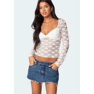 White Sheer Top Long Sleeve Y2K Coquette Whimsygoth Lace Cropped Shirt S